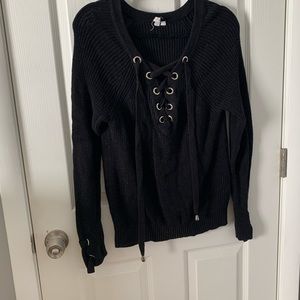 Black laces knit sweater long sleeve